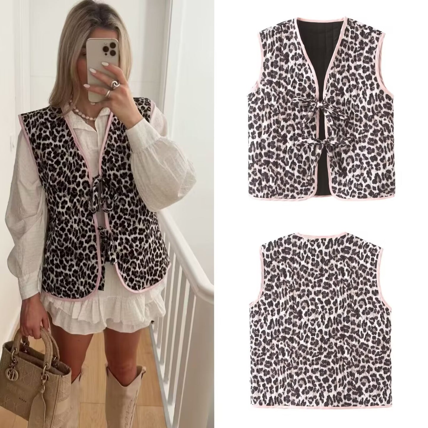 Femme quiltet ærmeløs Animal Print vest Stilla