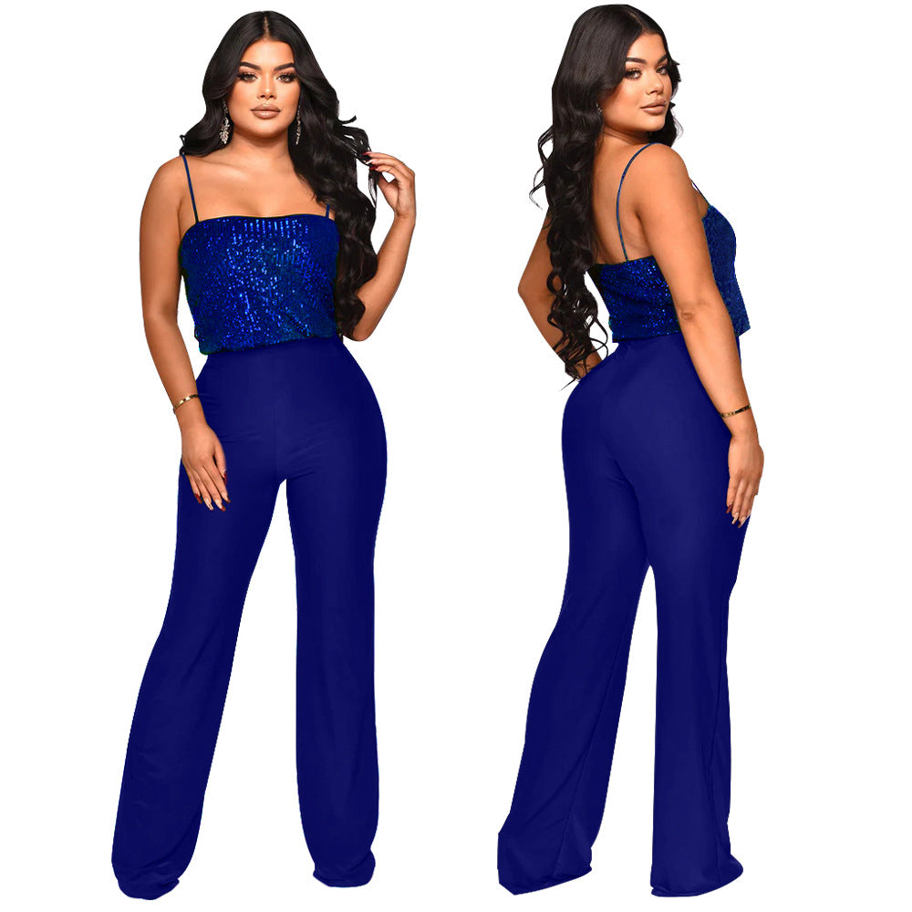 Dame glamorøs jumpsuit med palietter og bredt ben Stilla