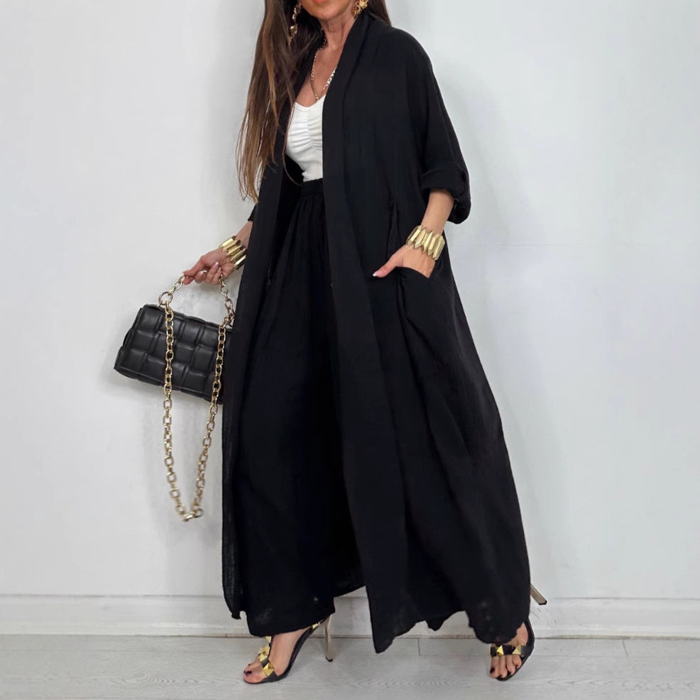 Dame Afslappet Longjakke-Sæt i let stof med lommer Stilla