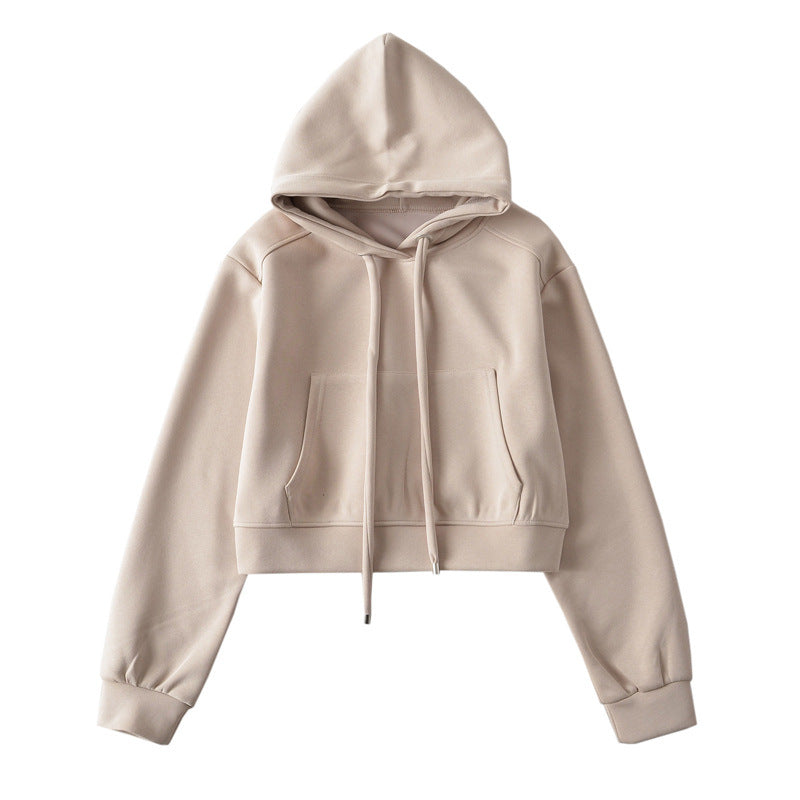 Dame Cropped Hættepullover i blødt Sweatstof med praktiske Kængurulommer Stilla