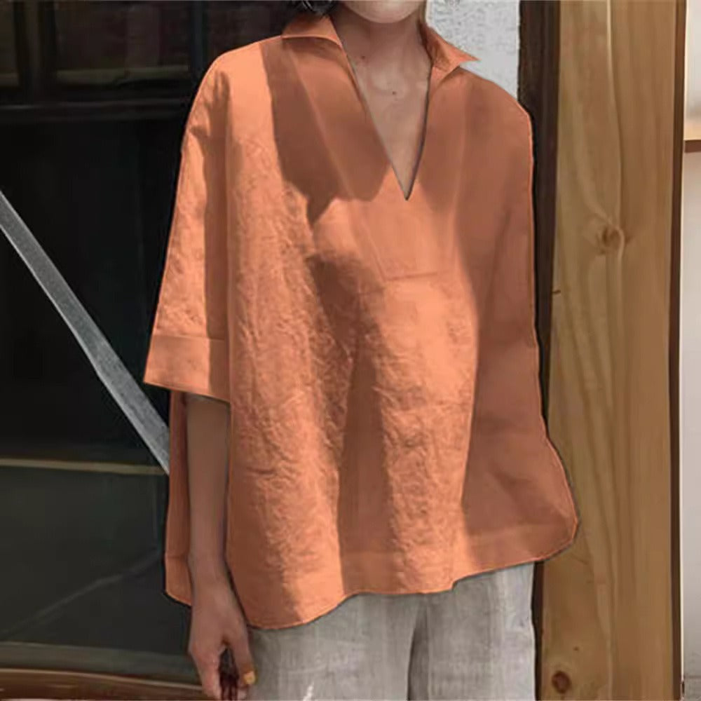 Dame Oversized Bluse med moderne V-udskæring og afslappet snit Stilla