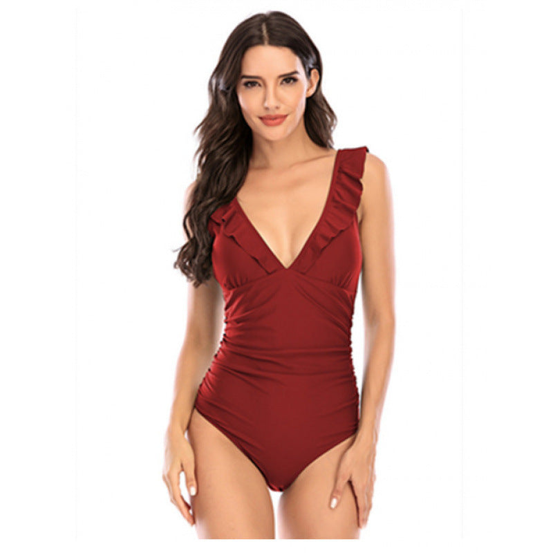 Dame Elegant Badedragt med dyb V-udskæring og blomsterprint Stilla