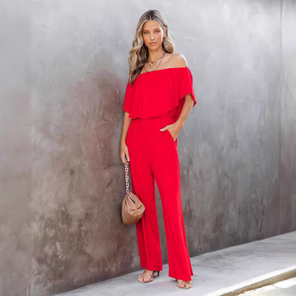 Dame Off-Shoulder Jumpsuit med bredt ben og elastisk talje Stilla