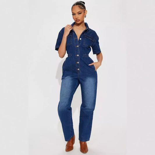 Dame Denim-Overalls med figursyet snit og praktiske lommer Stilla