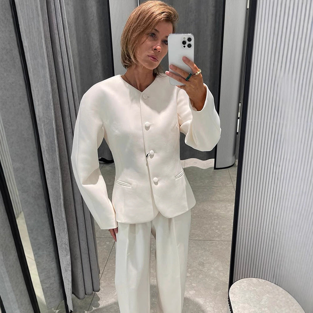 Dame Elegant Blazerjakke med fashionable Puffærmer og dekorativt Knapdesign Stilla