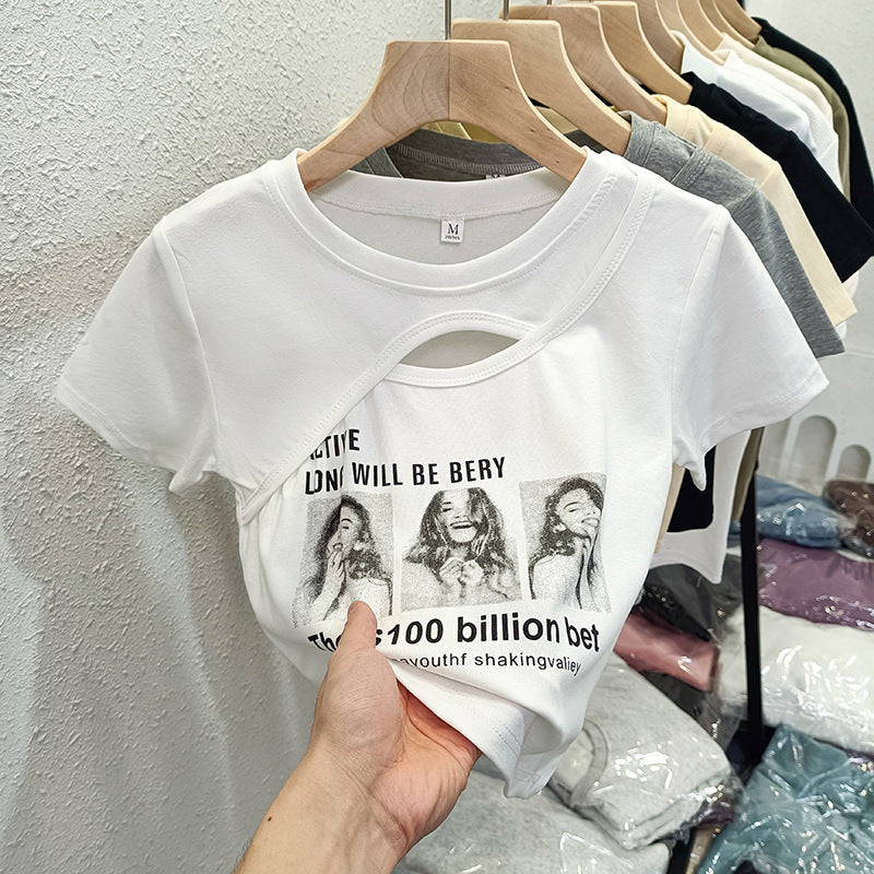 Femme Artistic Cut-Out Grafik T-Shirt Stilla