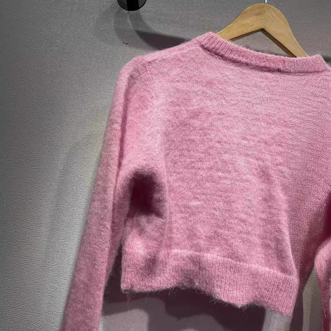 Dame cropped strikpullover med blød mohair-blanding og løs pasform Stilla