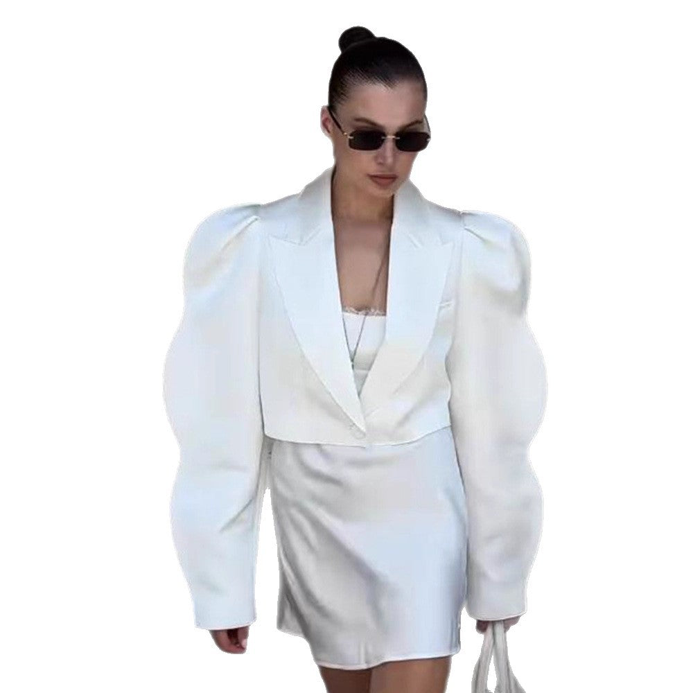 Dame elegant blazer med voluminøse puffærmer Stilla