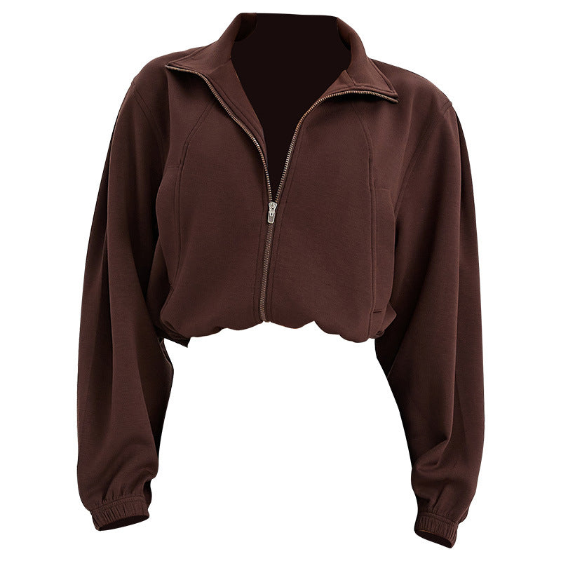 Dame afslappet cropped sweatshirtjakke med høj krave og lynlås Stilla