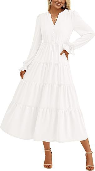 Dame afslappet maxikjole med flæse-design og knaplukning Stilla