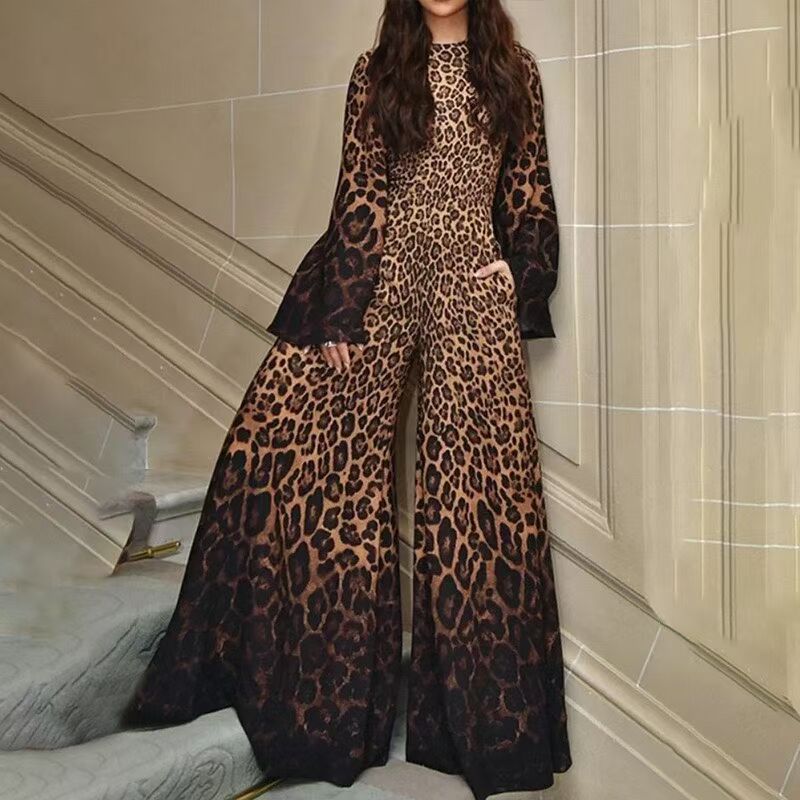 Femme Statement Leopardmønster Jumpsuit med udvidede ærmer Stilla