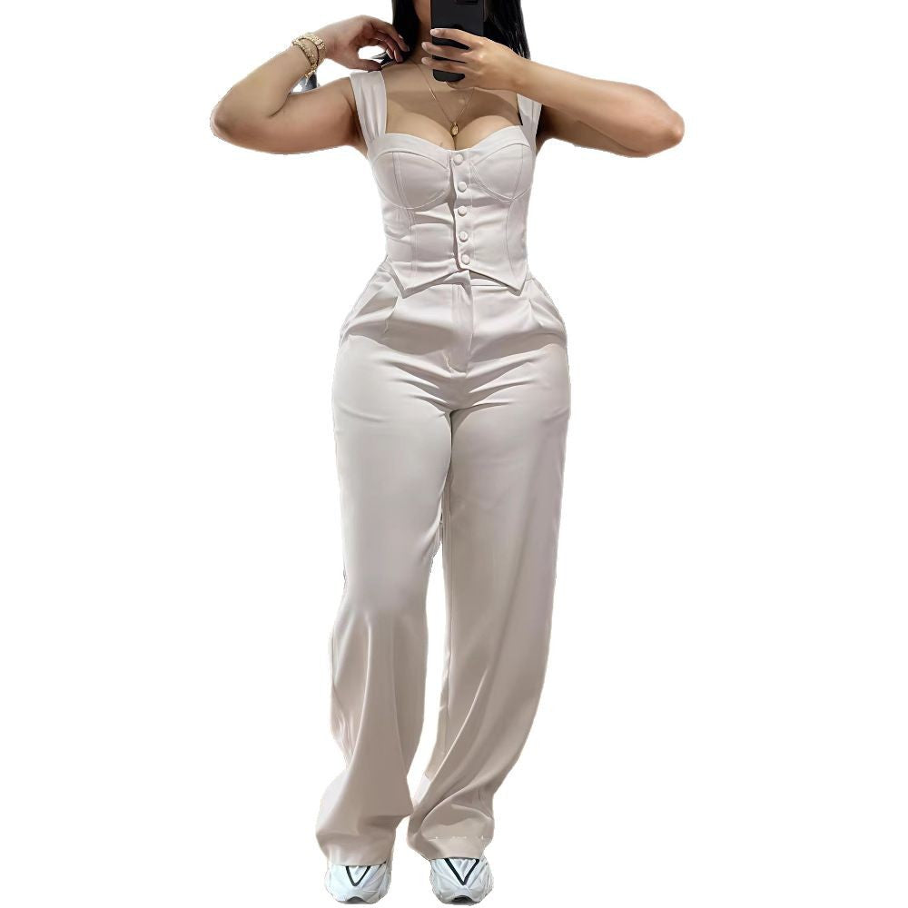 Dame Elegante p jumpsuit med tætsiddende overdel og vidde ben Stilla