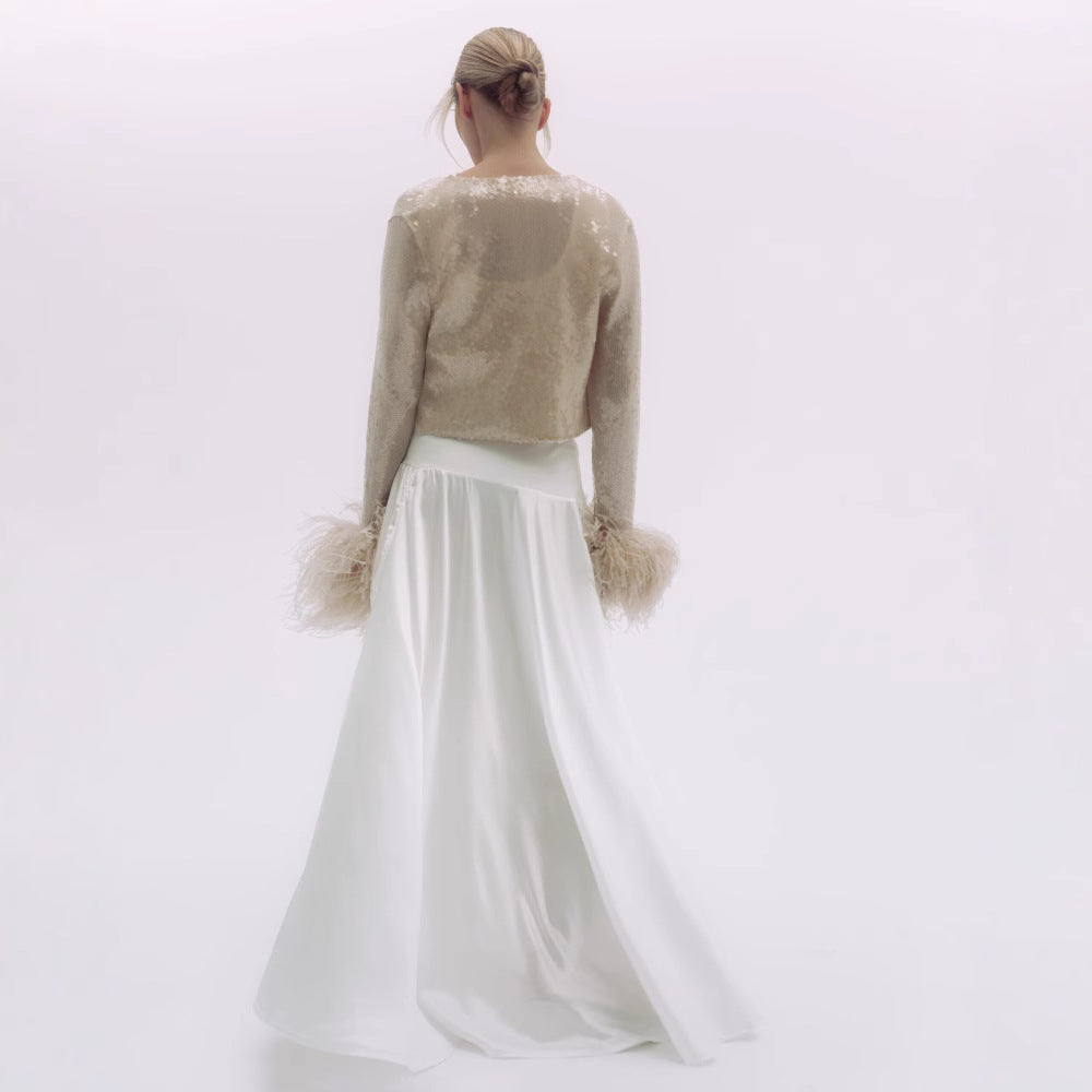 Dame elegant Bluse med fjer Stilla