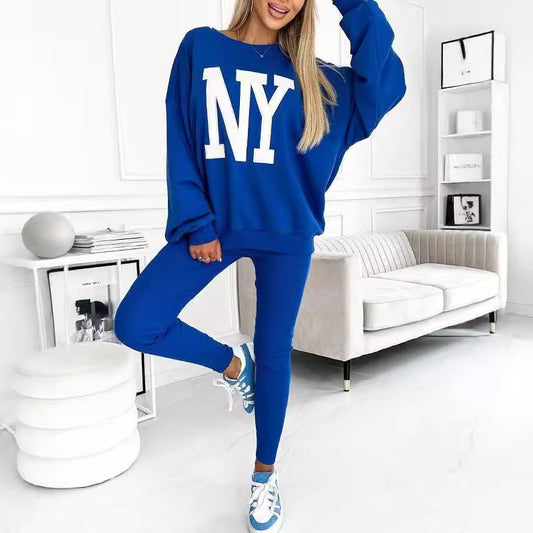 Dame Oversized Grafik Pullover og Leggings Sæt Stilla