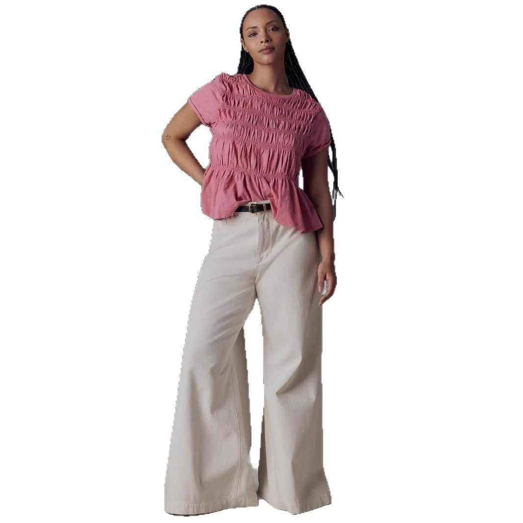 Dame afslappet bluse med rynkning Stilla