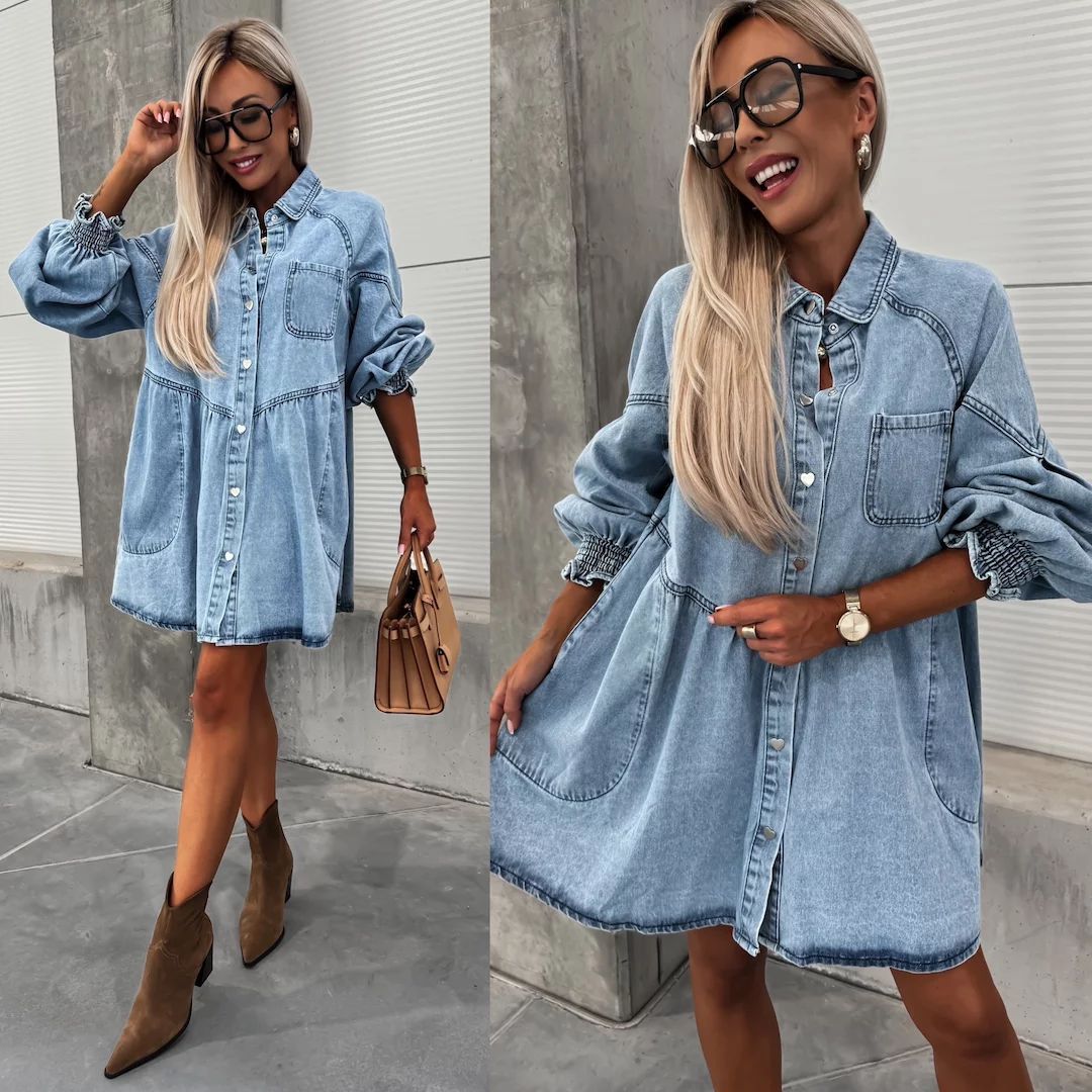 Dame afslappet jeanskjortekjole Stilla