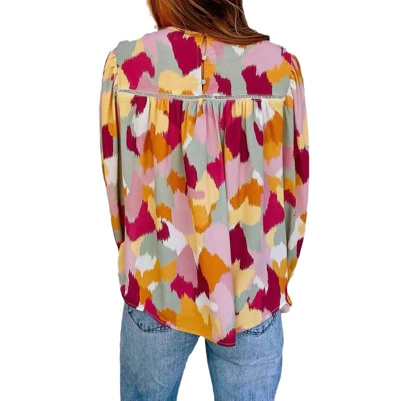 Dame Elegant Bluse med moderne mønster og voluminøse ærmer Stilla