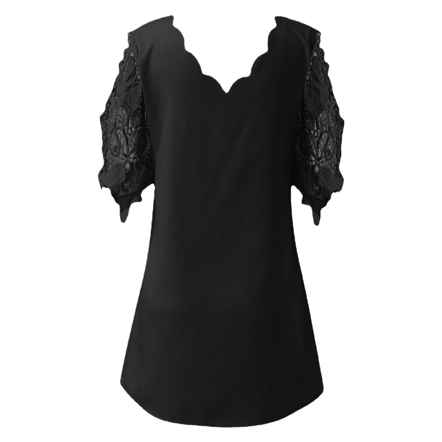 Dame Elegant bluse top med bølget laceærme Stilla