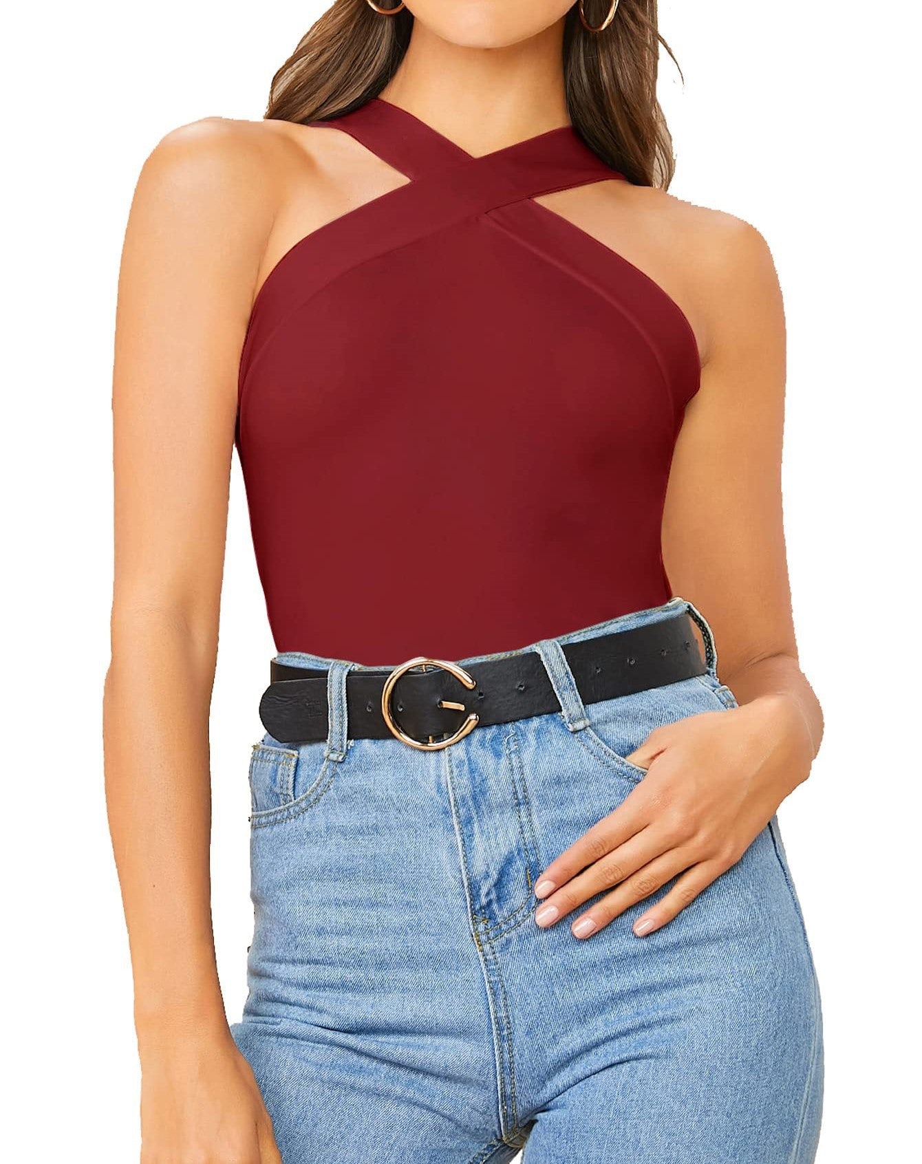 Dame Elegant asymmetrisk bodysuit med korsformet skulderdesign Stilla