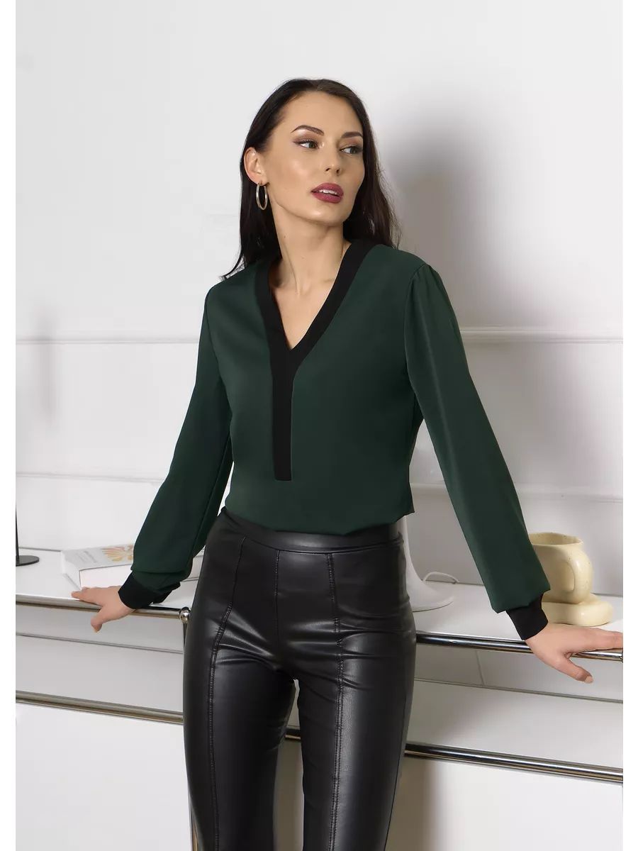 Dame elegant bluse top med moderne kontrastdetaljer Stilla