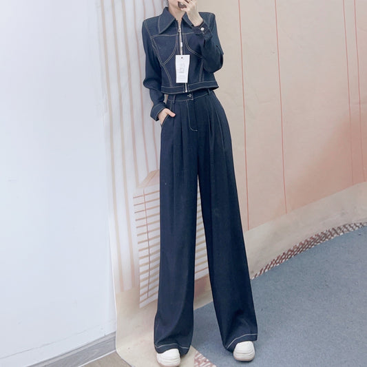 Dame elegant jumpsuit med cropped jakke og bredt ben Stilla
