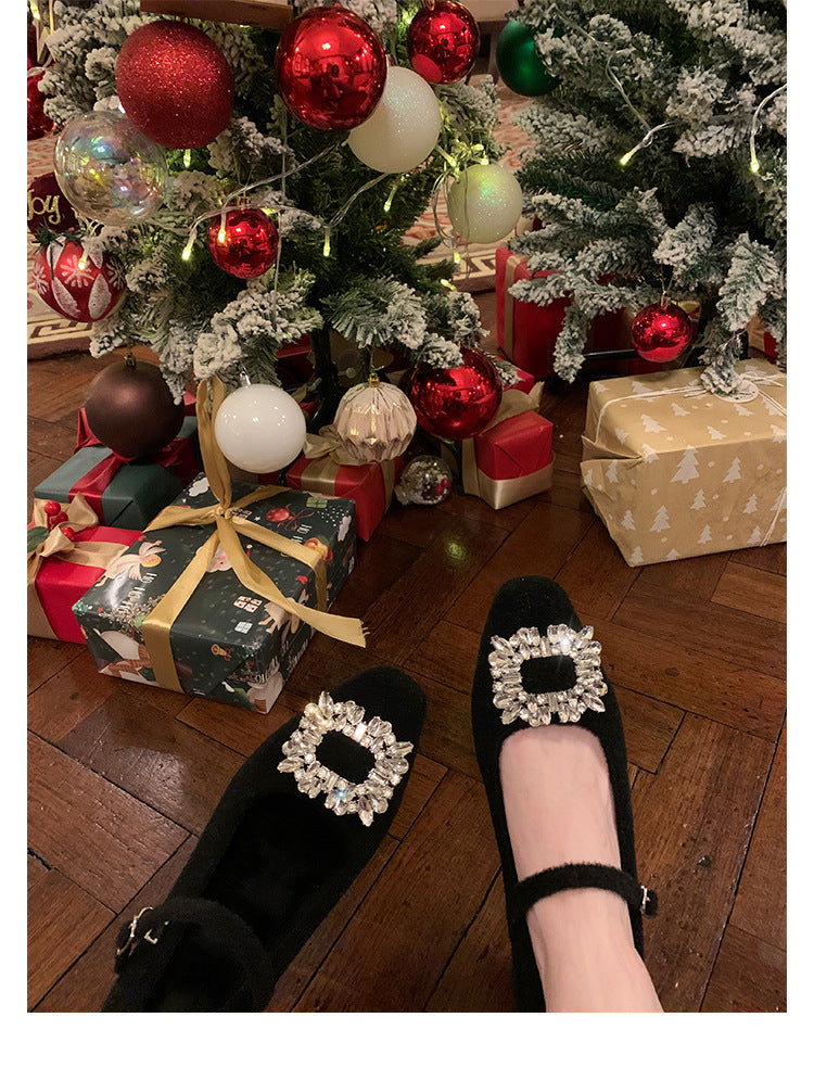 Dame Dekoreret Mary Jane Ballerinaer med Strassdetaljer Stilla