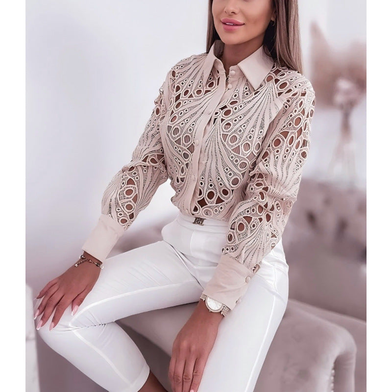 Dame elegant bluse med kunsthåndværk Stilla