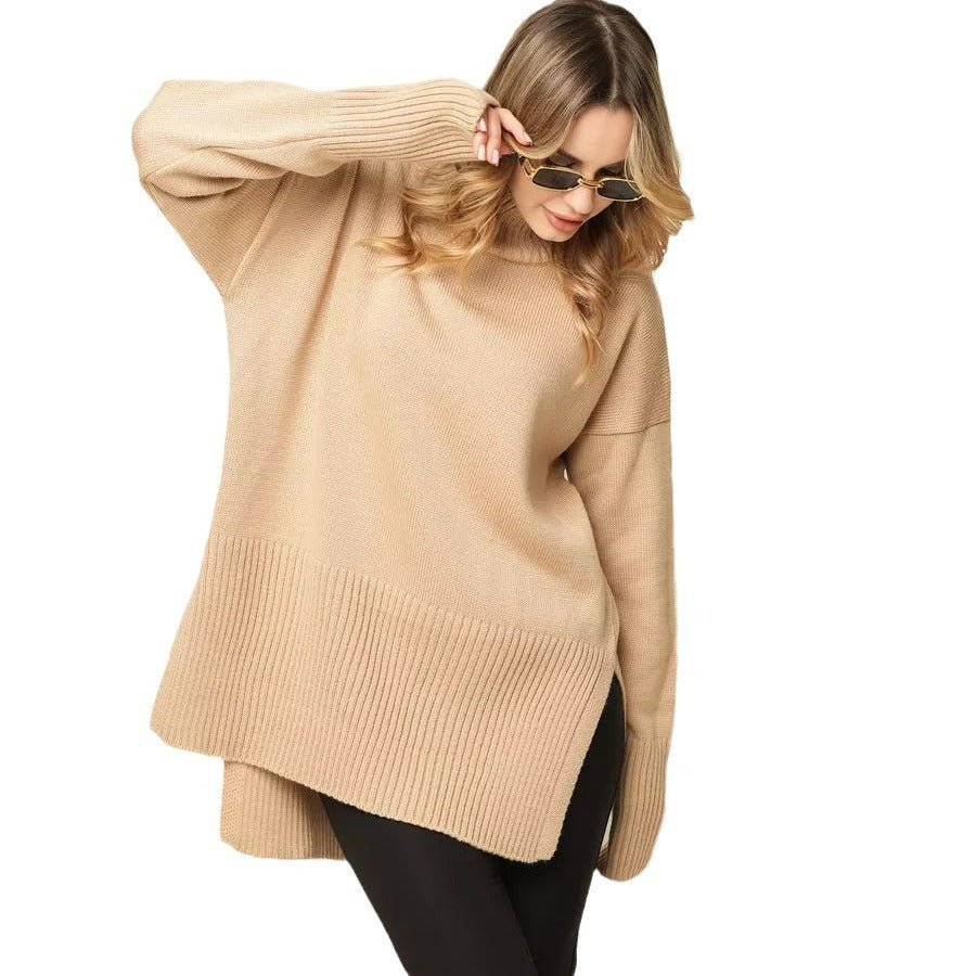 Dame afslappet rullekravepullover med sidelidsdetaljer og struktureret design Stilla