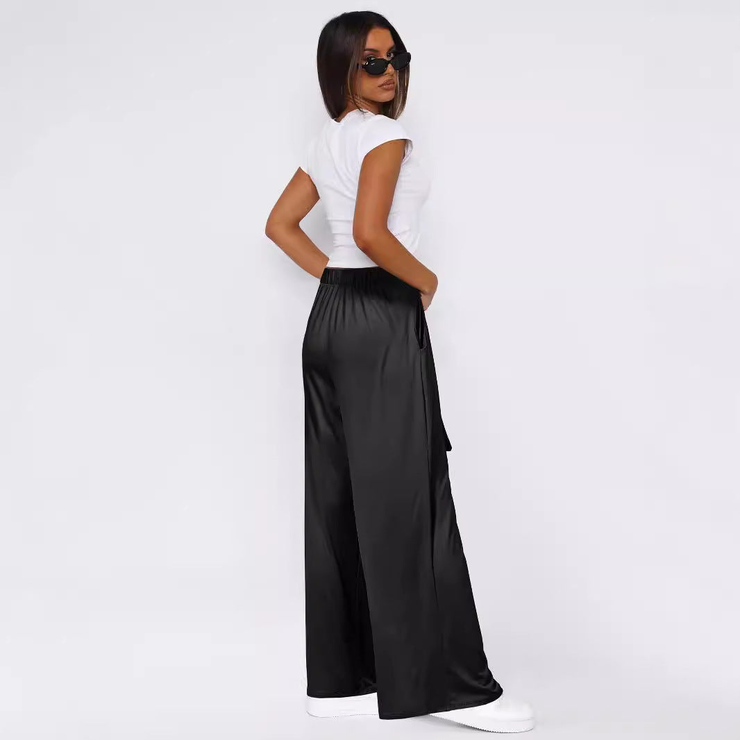 Dame elegant højtaljede bukser med bindebælte og bredt ben Stilla