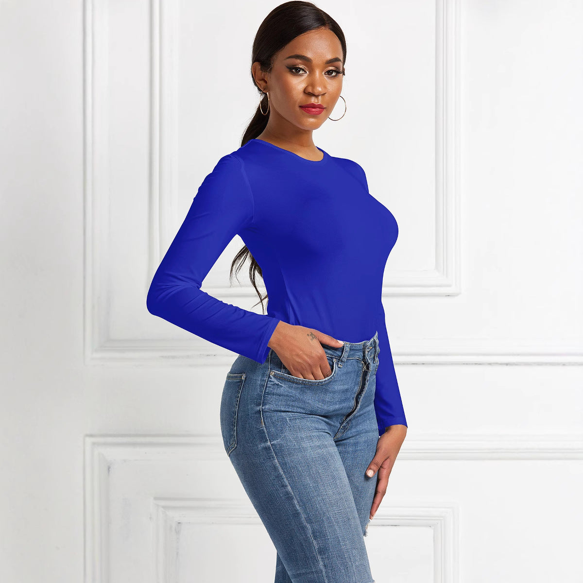 Damer Langærmet Bodysuit med figursyende snit og elegant Rundhalset Stilla
