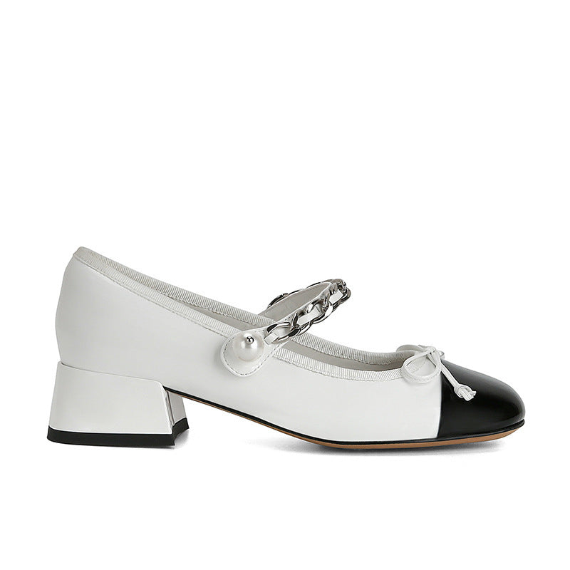 Dame Elegant Blokhæls Mary Jane Sko med dekorativ kædedetalje Stilla