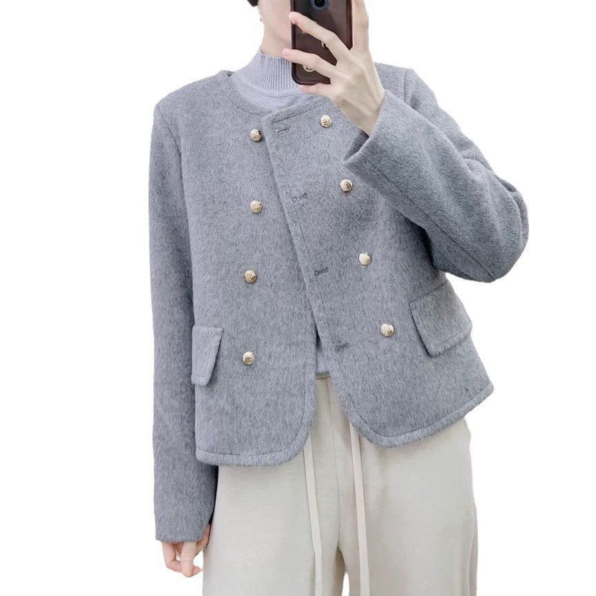 Dame elegant Boucle-jakke med gyldne knapdetaljer Stilla