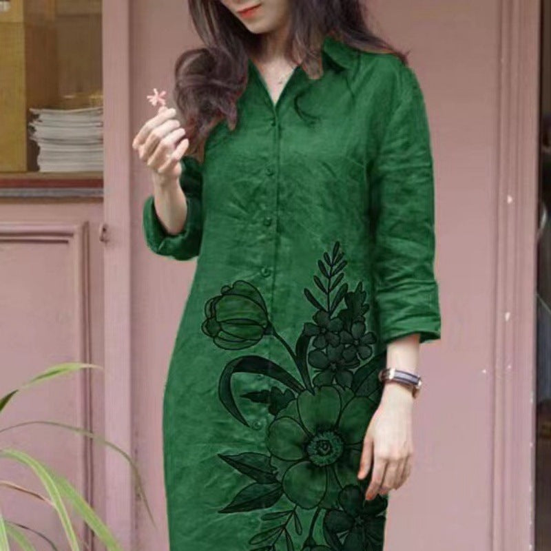 Dame afslappet skjortekjole med blomsterdesign Stilla