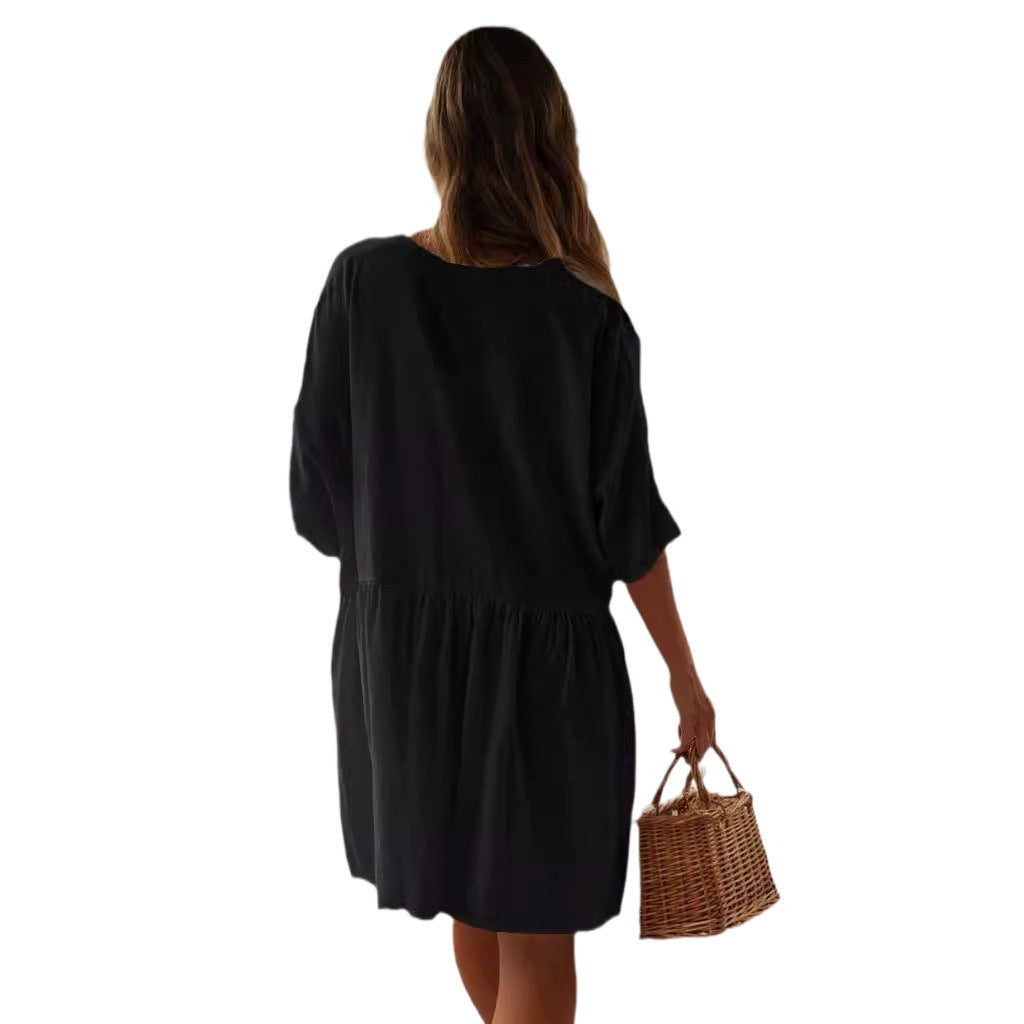 Dame afslappet skjortekjole i åndbart bomulds materiale med knaplukning og praktiske lommer Stilla