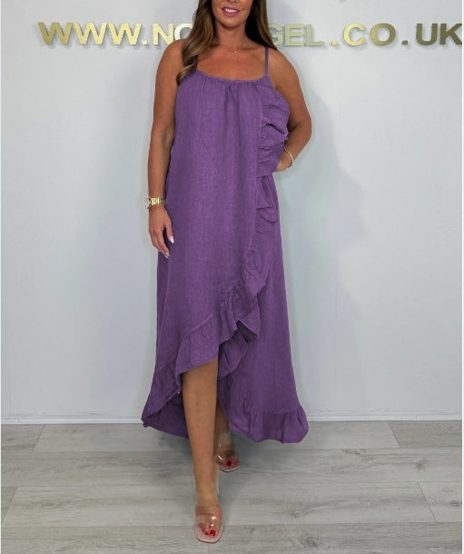 Dame afslappet maxikjole med flæser og asymmetrisk fald Stilla