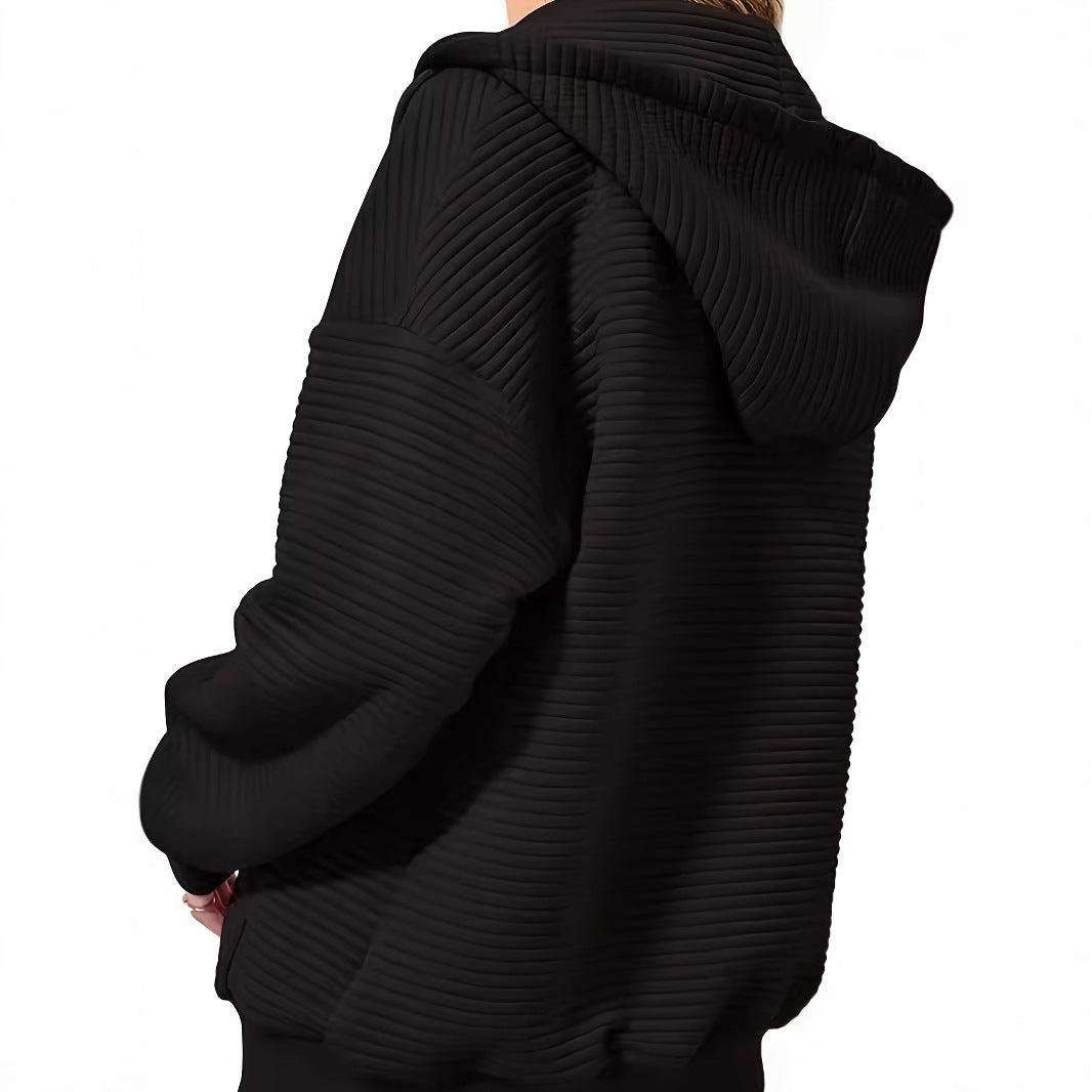 Dame afslappet pullover med halv lynlås og ribstruktur Stilla