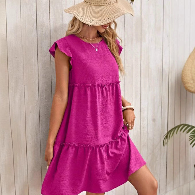 Dame afslappet kort kjole med glade flæser og voluminøs snit Stilla