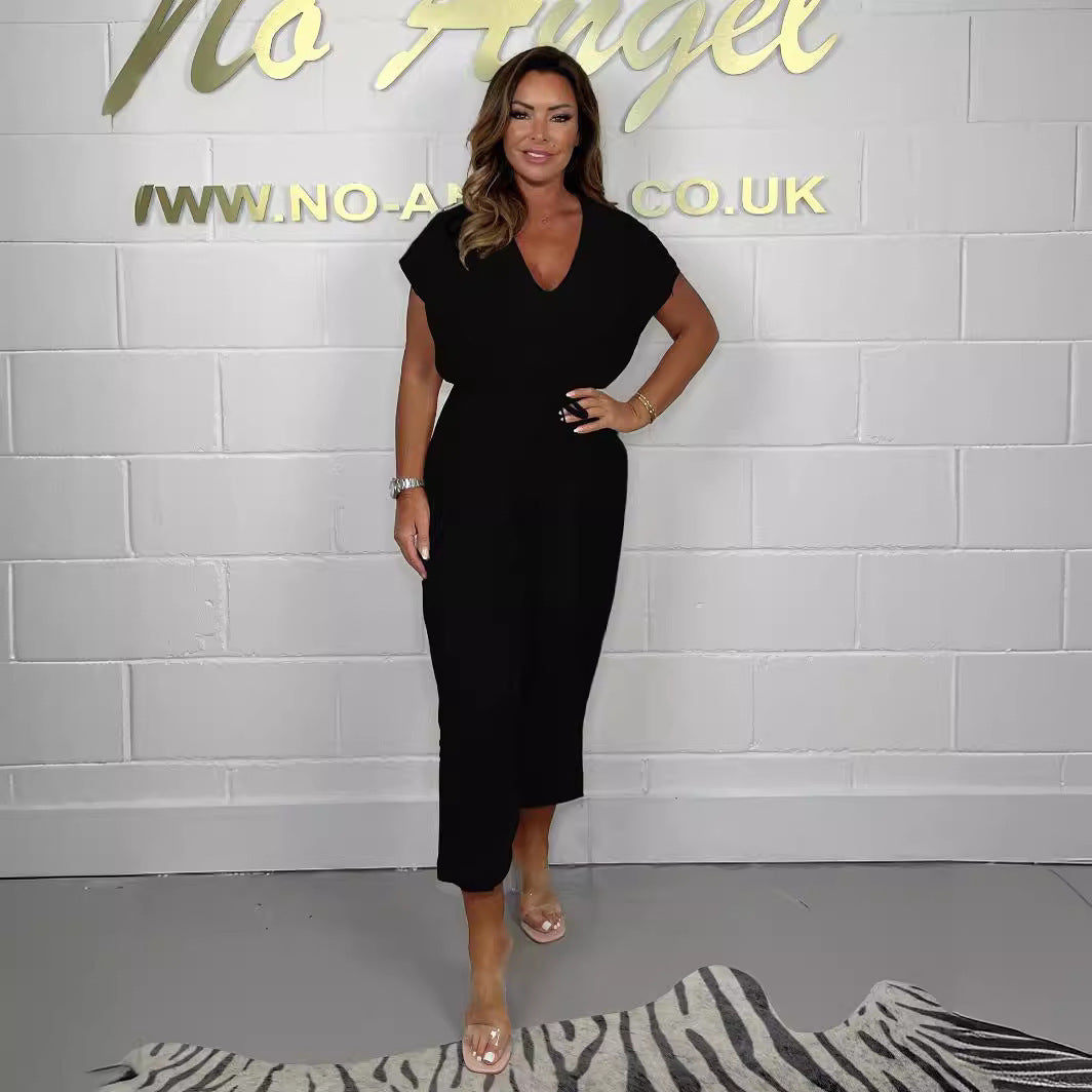 Dame Elegant Jumpsuit med vide ben og stilfuldt omslag design Stilla