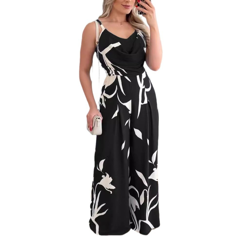 Dame Elegant skåret Jumpsuit med draperingsdetaljer og blomsterprint Stilla