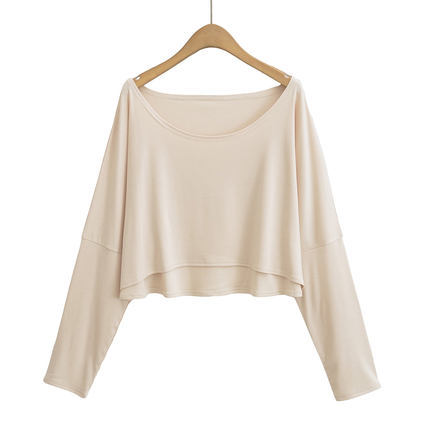 Dame afslappet langærmet crop-top med bred silhuet og elegant rund halsudskæring Stilla