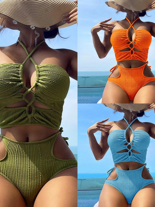 Dame bikini-sæt med kreativt cut-out og legende bundet stropper Stilla