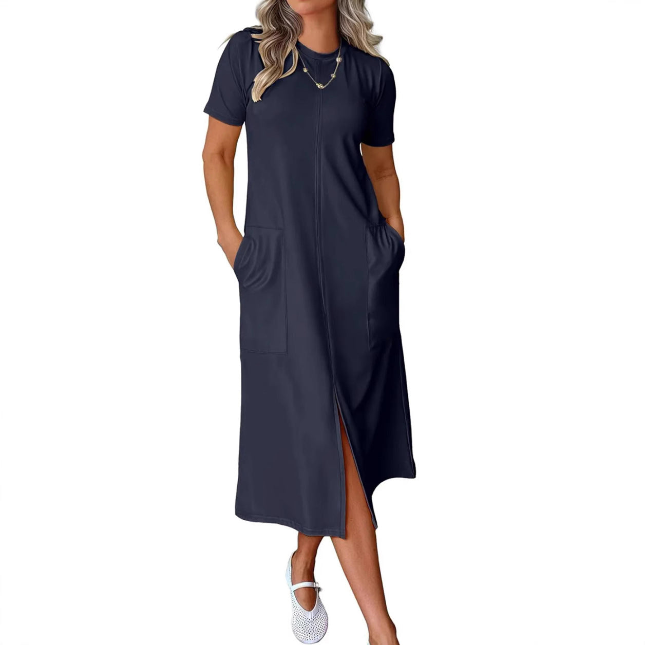 Dame afslappet maxikjole med praktiske lommer og sidelæg Stilla