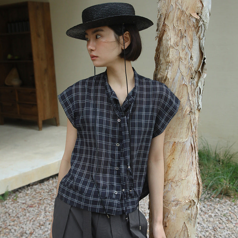 Dame kort, ternet skjorte med afslappet snit og kvalitetsmaterialer Stilla