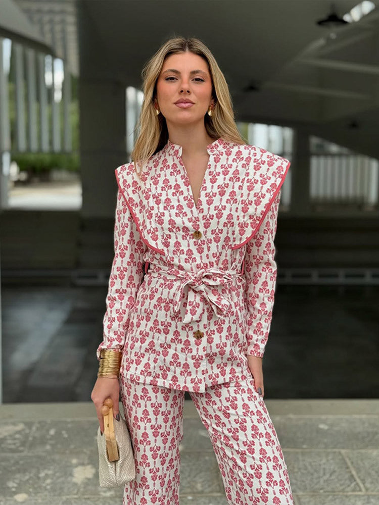 Dame elegant jakkesæt sæt med blomstermønster Stilla