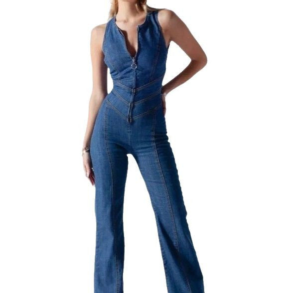 Dame jumpsuit med modisch lynlås og figursyet snit Stilla