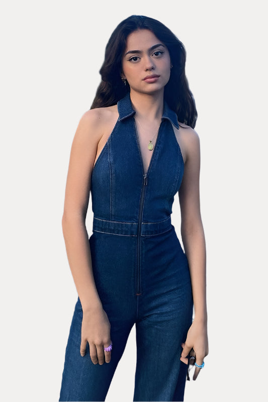 Stilla | Retro Stil Slank Denim Jumpsuit