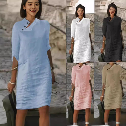 Dame afslappet linnedragt med modige knapdetaljer Stilla