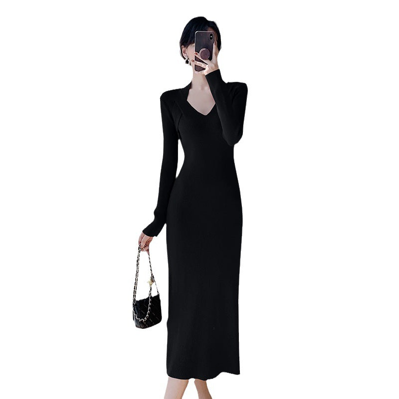 Femme Elegant Langærmet Strikkjole Stilla