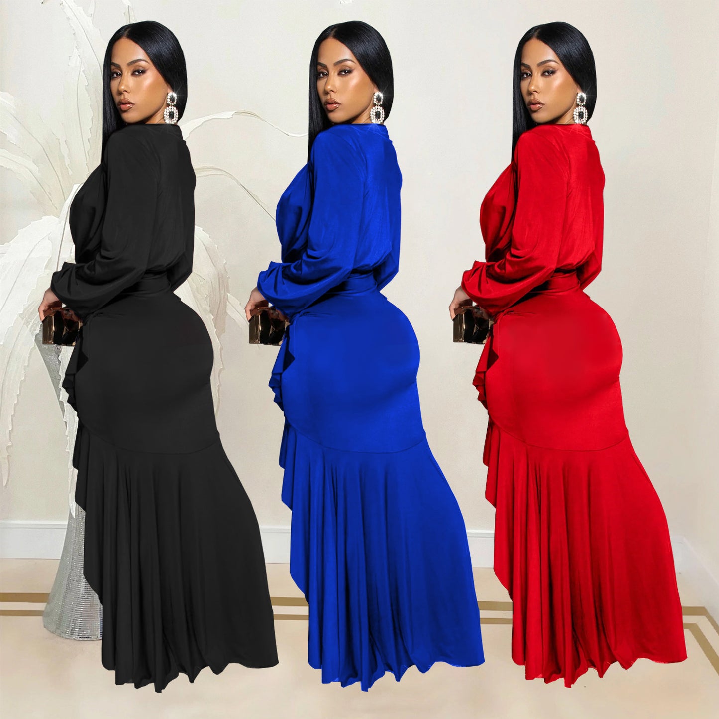 Dame elegant aftenkjole med raffinerede draperingsdetaljer og høj slit Stilla