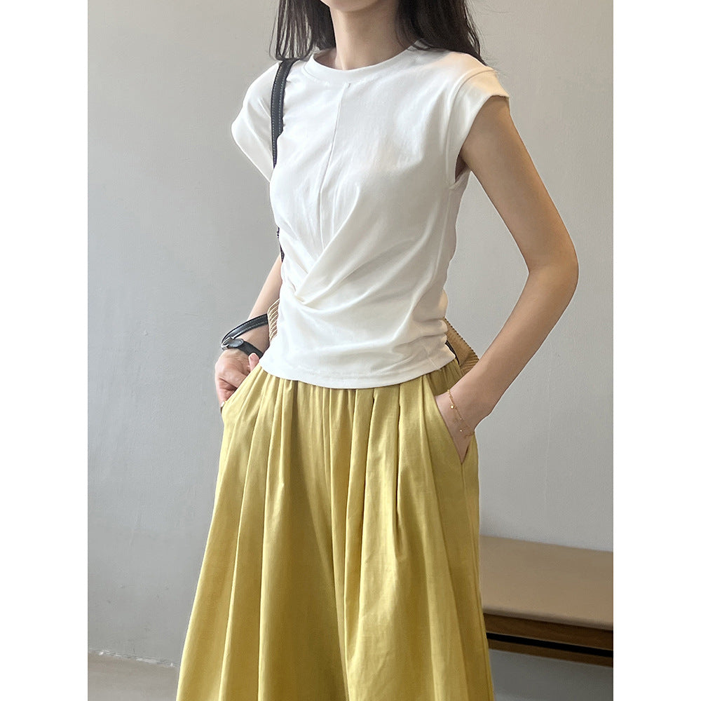 Dame afslappet kortærmet top med twist-detalje Stilla